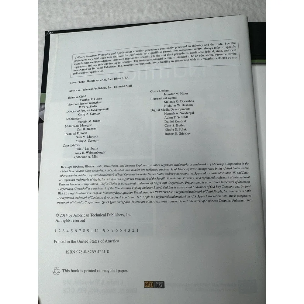 Culinary Nutrition Principles and‎ Applications - Hardcover - EUC